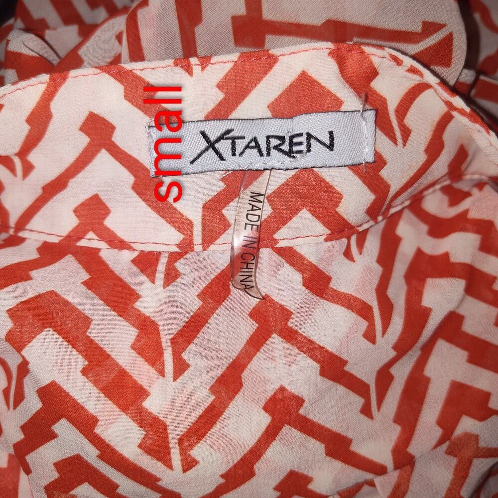 XTAREN Women’s White Orange Chevron Long Sleeve Button Front Top Size S BG28 - Picture 4 of 4